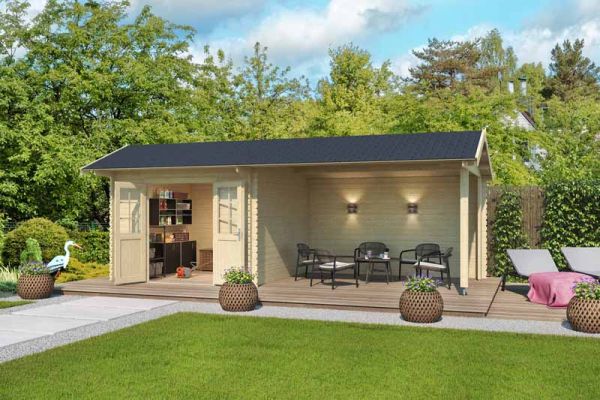 New York-Log Cabin, Wooden Garden Room, Timber Summerhouse, Home Office - L720 x W389.3 x H273.6 cm
