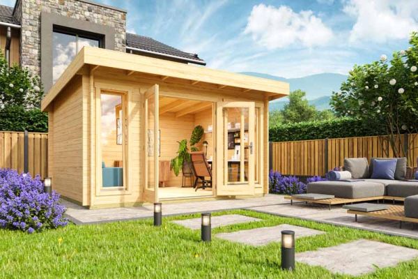 Dorset 2-Log Cabin, Wooden Garden Room, Timber Summerhouse, Home Office - L430 x W370 x H239.4 cm