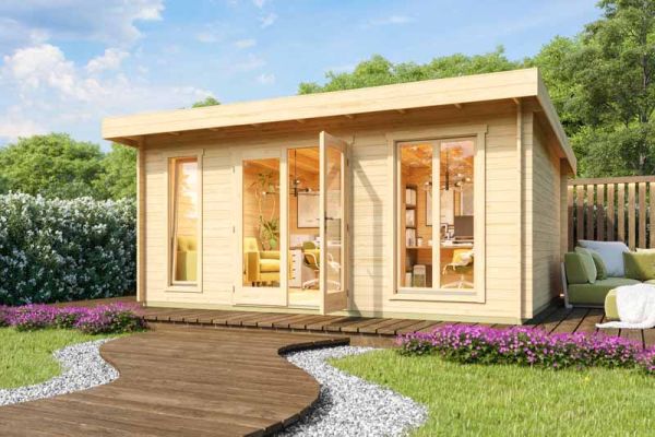 Dorset 3-Log Cabin, Wooden Garden Room, Timber Summerhouse, Home Office - L540 x W460 x H239.4 cm