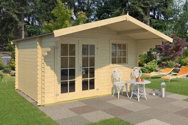 Orlando 34-Log Cabin, Wooden Garden Room, Timber Summerhouse, Home Office - L414.6 x W440 x H245.1 cm