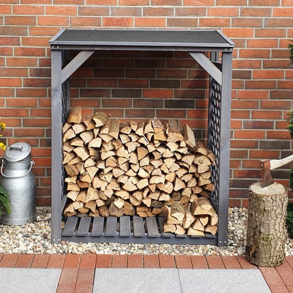 Speyer Modern Firewood Log Store - Timber - L68 x W119.5 x H148 cm - Grey