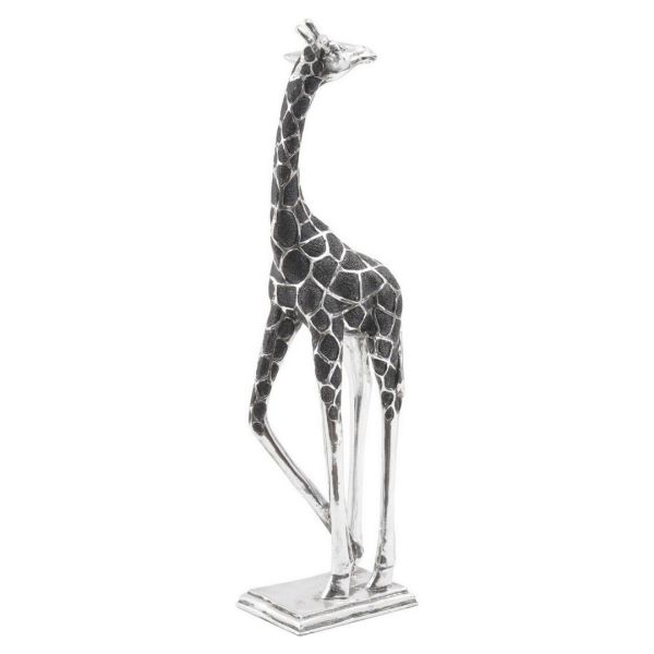 Giraffe Sculpture Head Back - Resin - L7 x W11 x H39.5 cm - Silver/Black