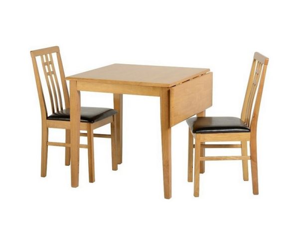 Vienna Drop Leaf Dining Set - Medium Oak/Brown Faux Leather