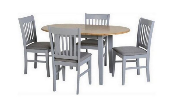 Oxford Extending Dining Set - Grey/Natural Oak/Grey Fabric