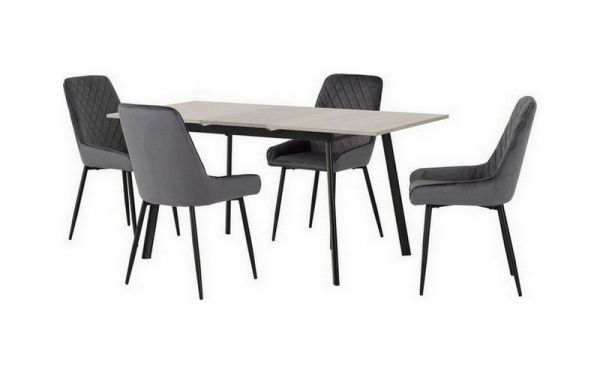 Avery Extending Dining Set with Avery Chairs - Concrete/Grey Oak Effect/Black/Grey Velvet