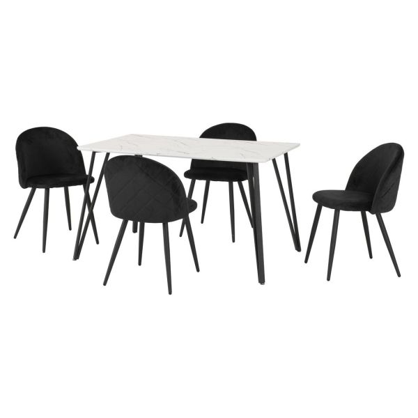 Marlow Indoor Dining Set - White Marble/Black Velvet