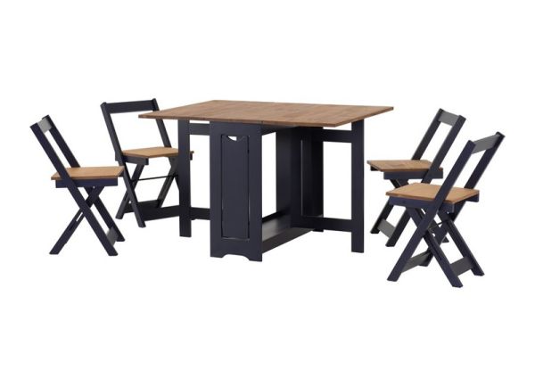 Santos Butterfly Dining Set - Navy Blue/Distressed Waxed Pine