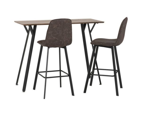 Quebec Bar Table Set - Medium Oak Effect/Black/Brown Faux Leather