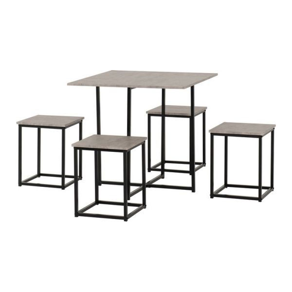 Kent 1+4 Stowaway Dining Set - Stone Effect/Black