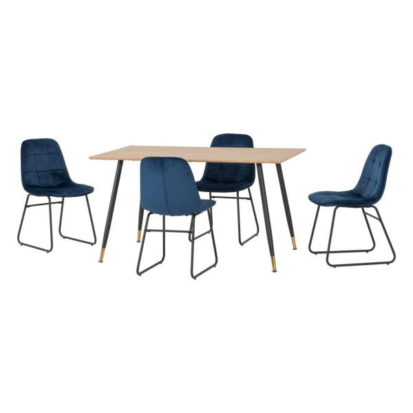 Hamilton & Lukas Medium Indoor Dining Set - Medium Oak Effect/Sapphire Blue Velvet