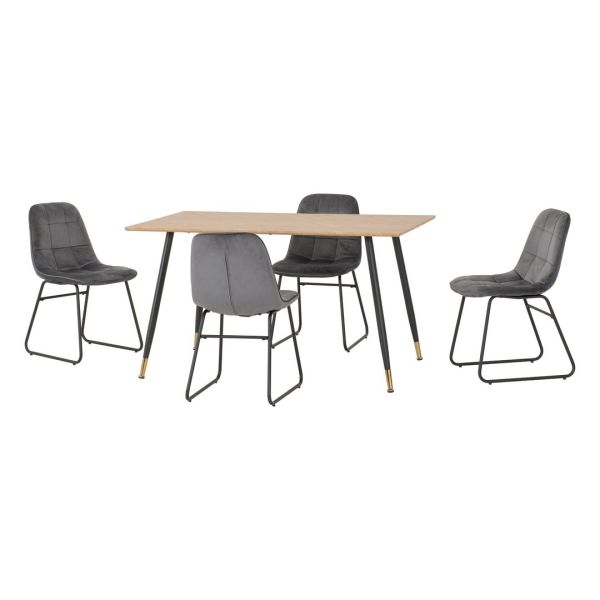 Hamilton & Lukas Medium Indoor Dining Set - Medium Oak Effect/Grey Velvet