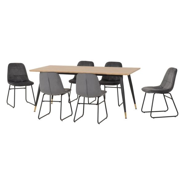 Hamilton & Lukas Large Indoor Dining Set - Medium Oak Effect/Grey Velvet
