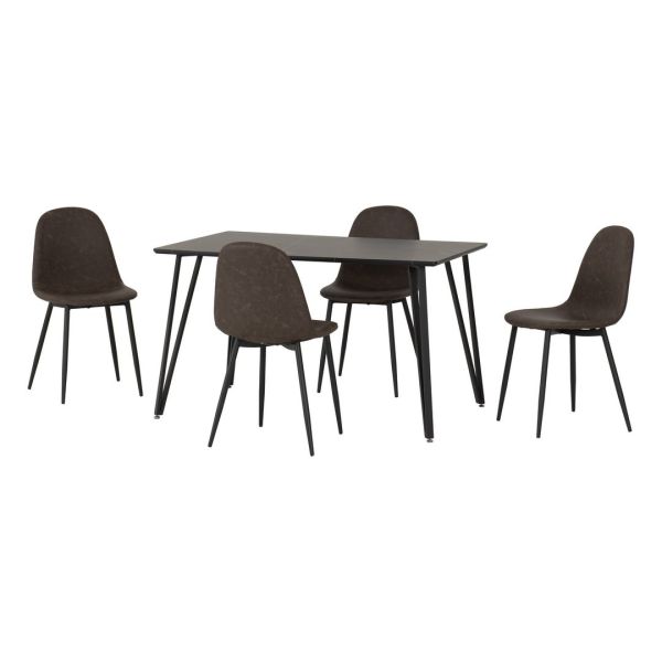 Marlow & Athens Indoor Dining Set with 4 Chairs - Black Marble/Brown