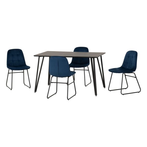 Marlow & Lukas Indoor Dining Set with 4 Chairs - Black Marble/Sapphire Blue Velvet