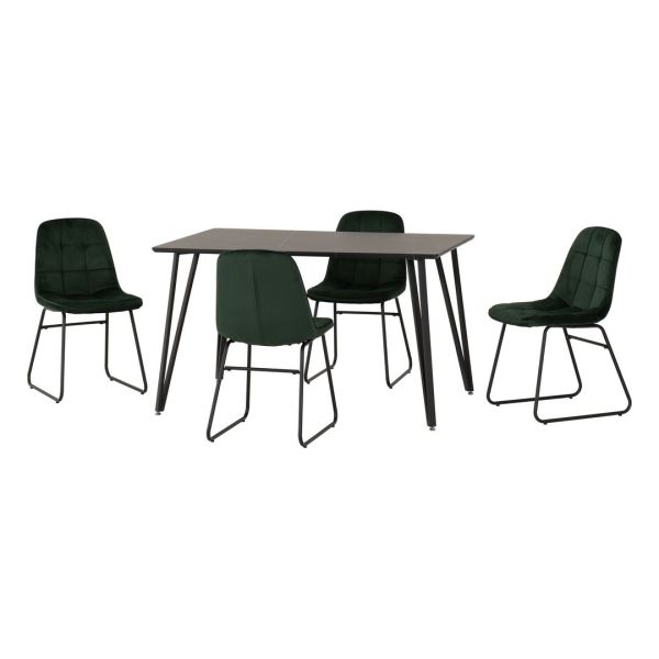 Marlow & Lukas Indoor Dining Set with 4 Chairs - Black Marble/Emerald Green Velvet