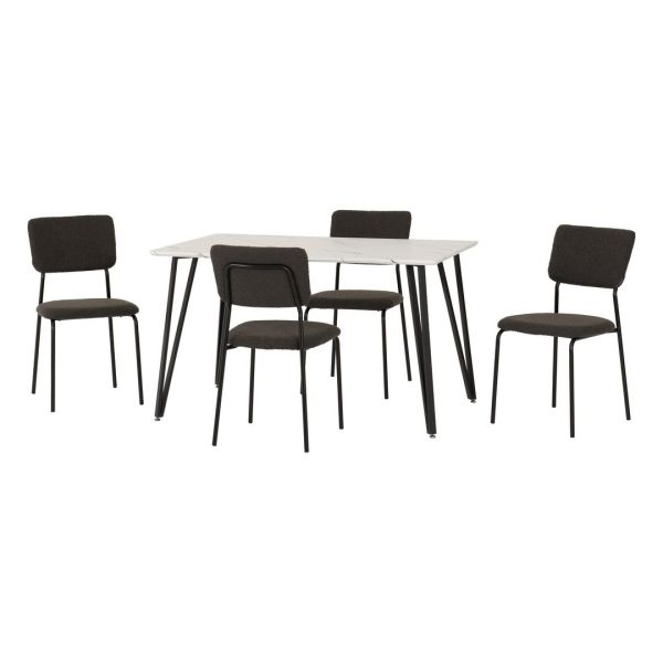 Marlow & Sheldon Indoor Dining Set with 4 Chairs - White Marble/Grey Boucle Fabric