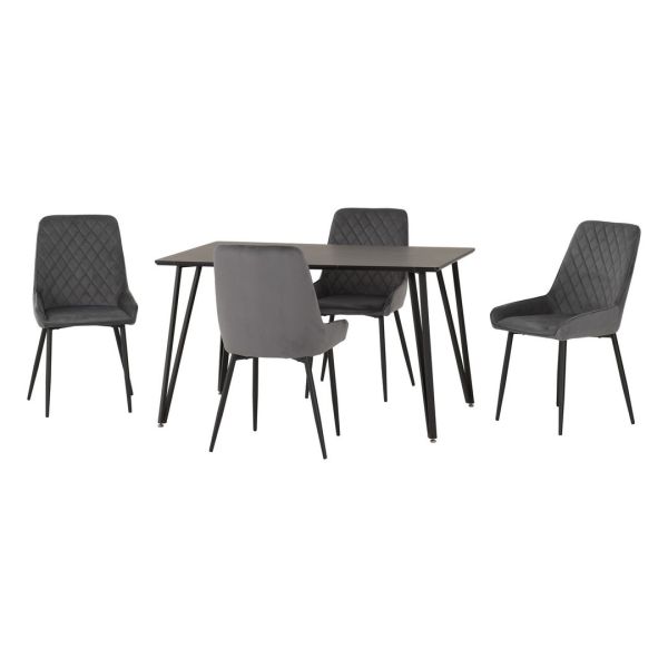 Marlow & Avery Indoor Dining Set with 4 Chairs - Black Marble/Grey Velvet