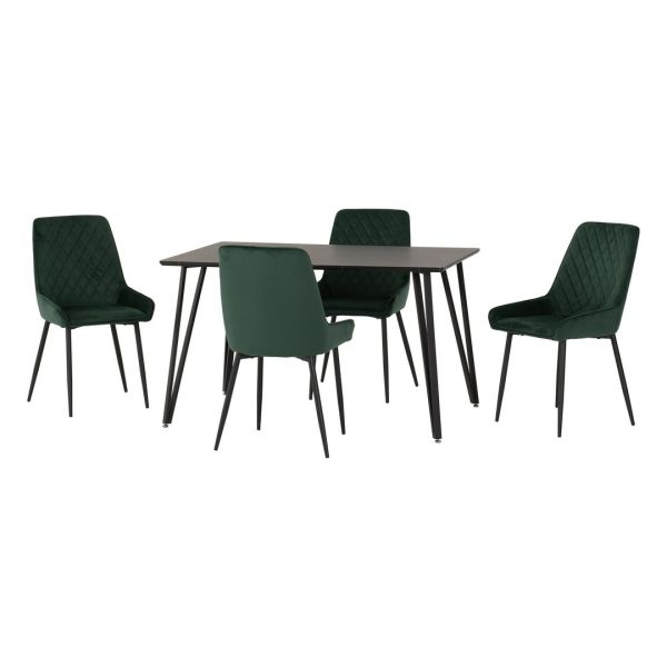 Marlow & Avery Indoor Dining Set with 4 Chairs - Black Marble/Emerald Green Velvet