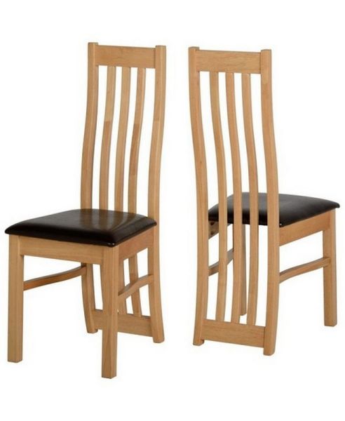 Ainsley Chair (Box of 2) - L49 x W42 x H105 cm - Oak Veneer/Brown Faux Leather