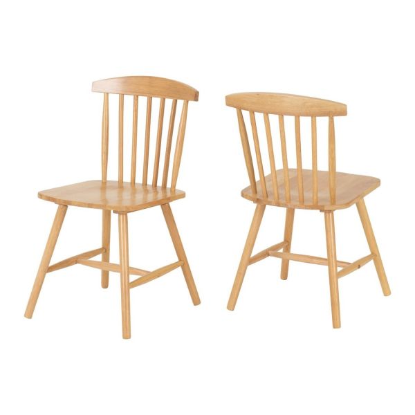 Emery Indoor Dining Chair (Pack of 2) - Rubberwood - L50 x W45 x H79 cm - Natural Oak Effect