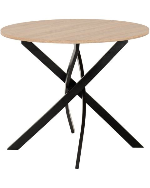 Sheldon Round Wooden Top Dining Table - L90 x W90 x H75 cm - Sonoma Oak Effect/Black