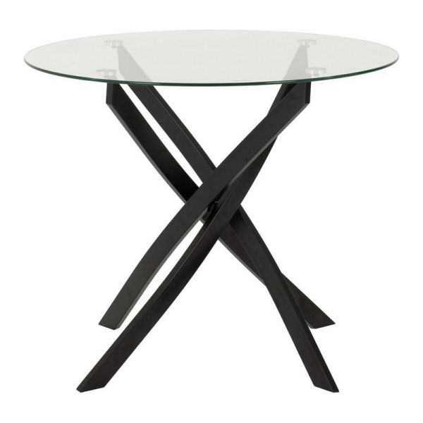 Sheldon Round Glass Top Dining Table - L89.5 x W89.5 x H75 cm - Clear Glass/Black