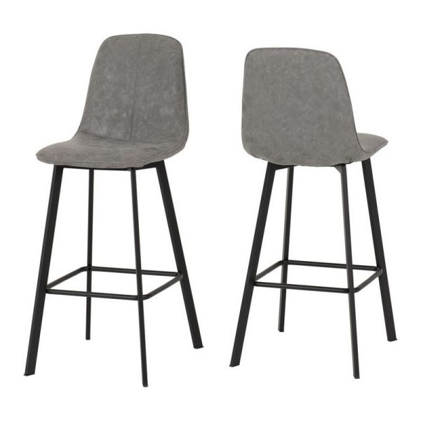 Quebec Bar Chair (Box of 2) - L54 x W42 x H103.5 cm - Grey Faux Leather