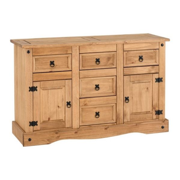 Corona 2 Door 5 Drawer Sideboard - L44 x W132 x H84 cm - Distressed Waxed Pine