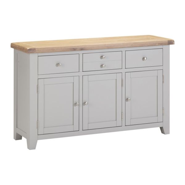 Windsor 3 Door 3 Drawer Sideboard - L40 x W137 x H82 cm - Pebble Grey/Oak