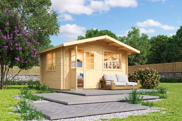 Norderney 2-Log Cabin, Wooden Garden Room, Timber Summerhouse, Home Office - L444.6 x W390 x H256.5 cm