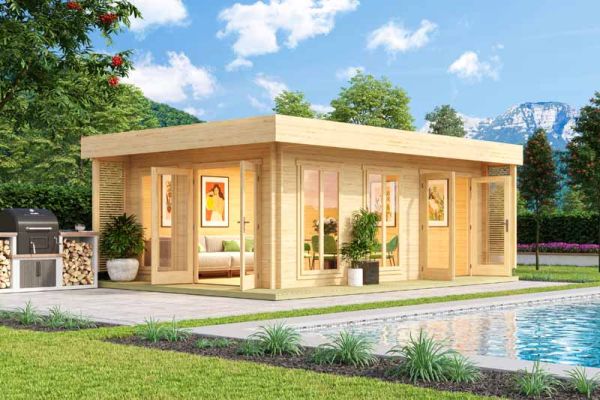 Dominica-Log Cabin, Wooden Garden Room, Timber Summerhouse, Home Office - L660 x W480 x H245.1 cm