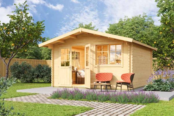 Norderney 3-Log Cabin, Wooden Garden Room, Timber Summerhouse, Home Office - L444.6 x W480 x H256.5 cm