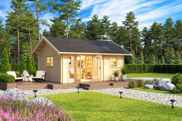 Caroline 2 + Window set 1-Log Cabin, Wooden Garden Room, Timber Summerhouse, Home Office - L675 x W489.9 x H330.6 cm