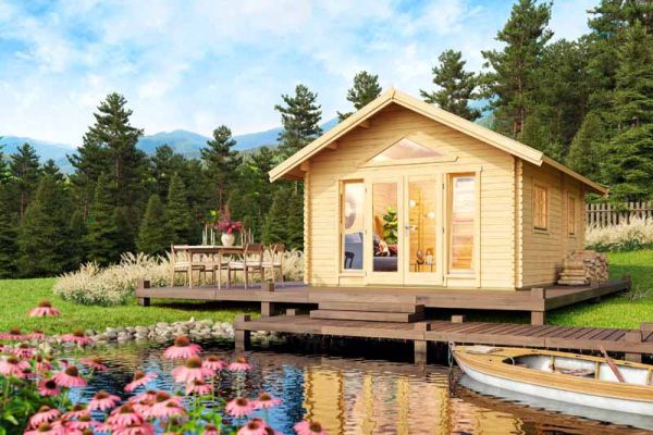 Caroline 2 + Window set 2-Log Cabin, Wooden Garden Room, Timber Summerhouse, Home Office - L675 x W489.9 x H330.6 cm