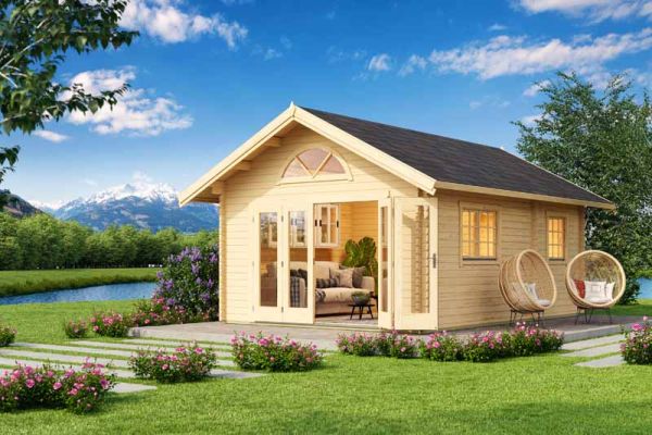 Caroline 2 + Window set  3-Log Cabin, Wooden Garden Room, Timber Summerhouse, Home Office - L675 x W489.9 x H330.6 cm