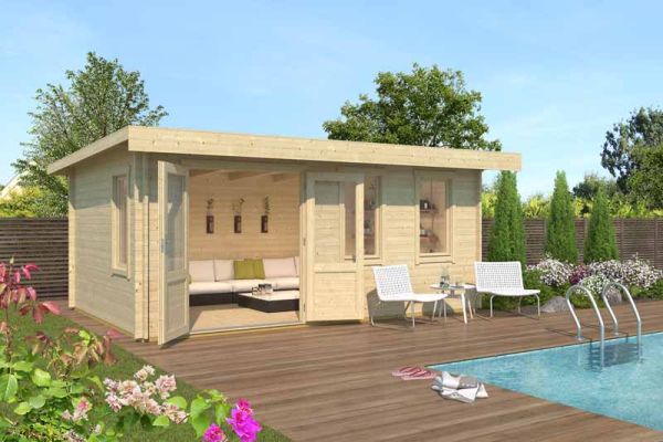 Baruda 53-Log Cabin, Wooden Garden Room, Timber Summerhouse, Home Office - L570 x W415 x H222.3 cm