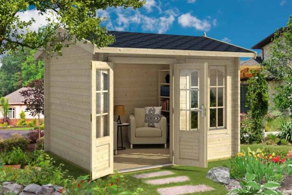 Alex-Log Cabin, Wooden Garden Room, Timber Summerhouse, Home Office - L340 x W308.3 x H245.1 cm