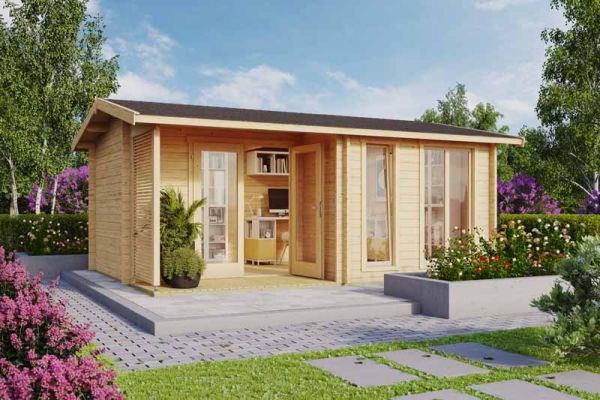 Brighton 44-Log Cabin, Wooden Garden Room, Timber Summerhouse, Home Office - L580 x W429.9 x H250.8 cm