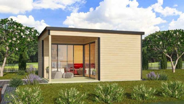 Domeo 6 v2 + Domeo 6 v2 AL. pakk-Log Cabin, Wooden Garden Room, Timber Summerhouse, Home Office - L519.6 x W519.6 x H250.8 cm