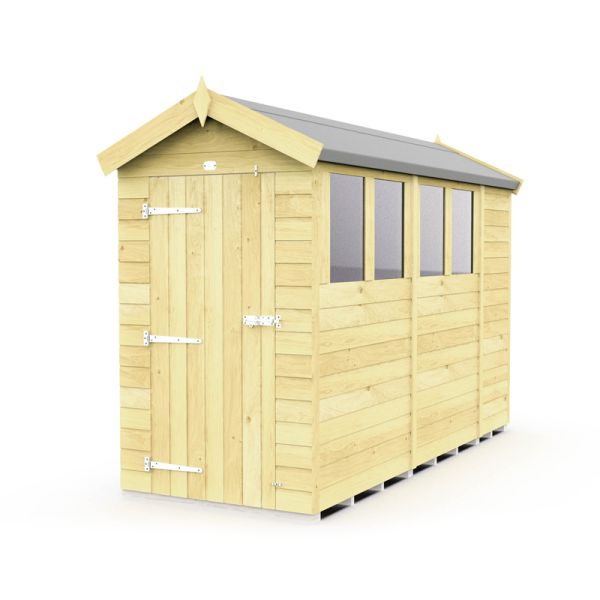 4 x 11 Feet Apex Shed - Single Door With Windows - Wood - L329 x W118 x H217 cm