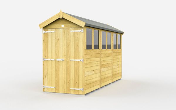 4 x 12 Feet Apex Shed - Double Door With Windows - Wood - L358 x W118 x H217 cm
