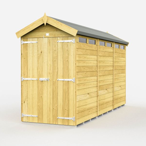 4 x 12 Feet Apex Security Shed - Double Door - Wood - L358 x W118 x H217 cm
