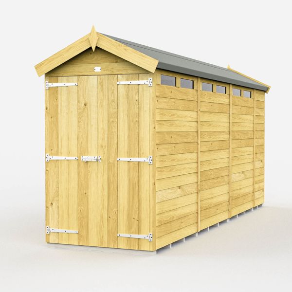 4 x 15 Feet Apex Security Shed - Double Door - Wood - L454 x W118 x H217 cm