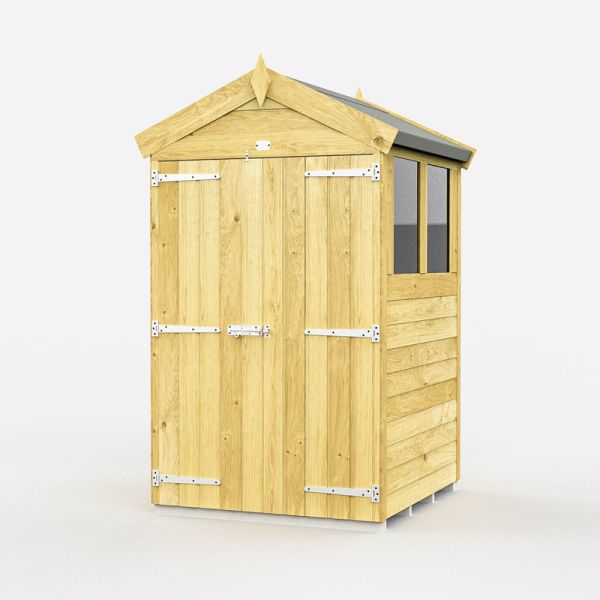 4 x 4 Feet Apex Shed - Double Door With Window - Wood - L127 x W118 x H217 cm