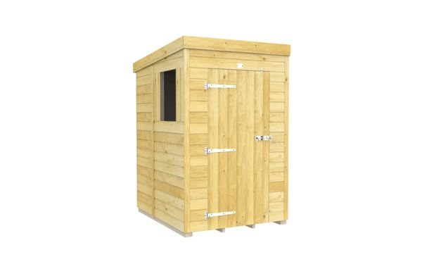 4 x 5 Feet Pent Shed - Single Door With Windows - Wood - L147 x W127 x H201 cm
