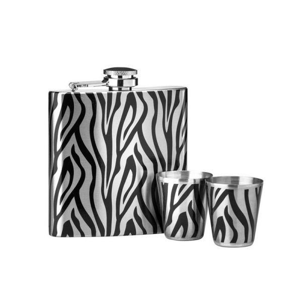 Auden Zebra Hip Flask and Shot Glasses Set - Metal - L2 x W13 x H13 cm - Assorted