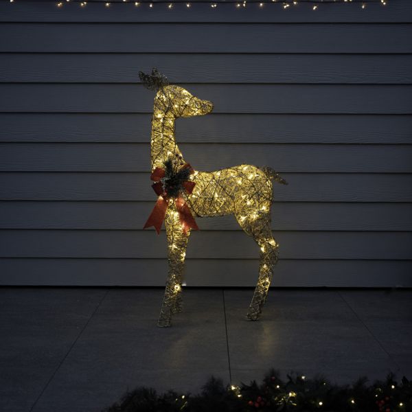110 cm Gold Glitter Reindeer with 70 Warm LED Lights (Suitable for Indoor or Outdoor Use, Mains Powered) - White