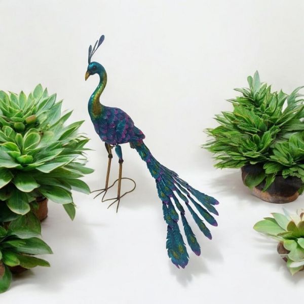 Decorative Peacock Ornament - Metal - L54 x W54 x H71 cm