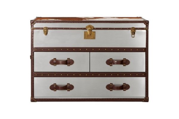 Kensington Townhouse Cowhide Cabinet - Metal/Wood - L45 x W110 x H76 cm - White/Brown
