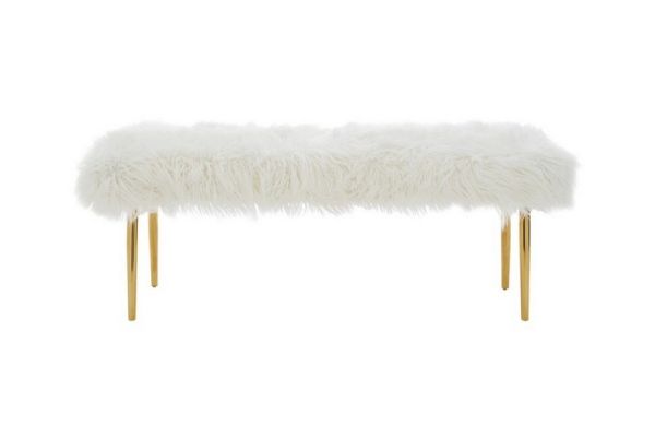 Clarence Natural Fur Effect Bench - Metal/Textile - L47 x W120 x H46 cm - White